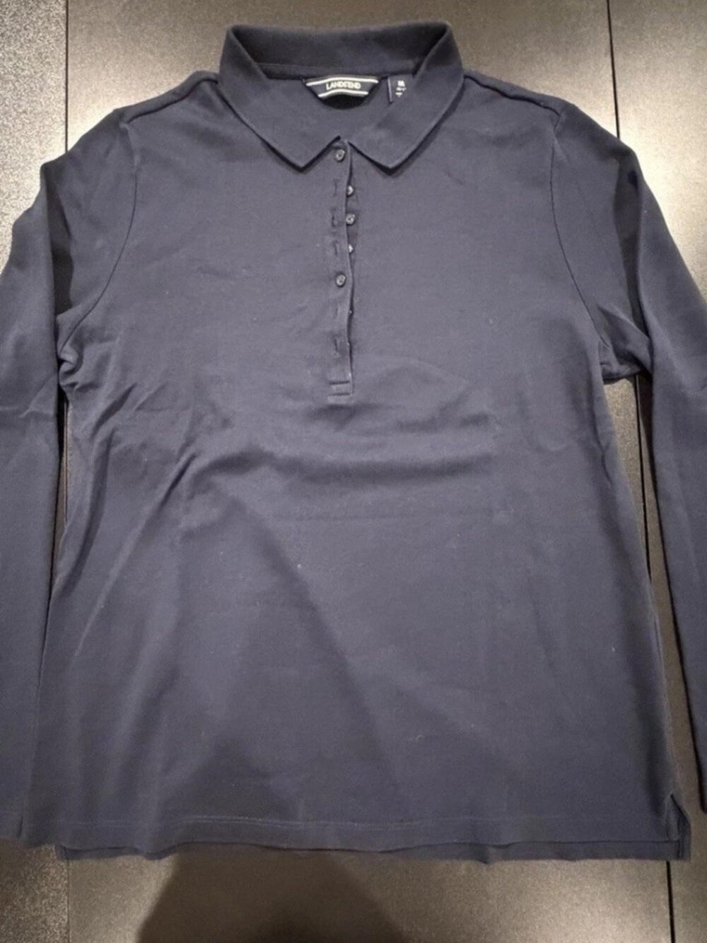 Landsend Woman’s Long Sleeve Navy Polo Shirt Sz M